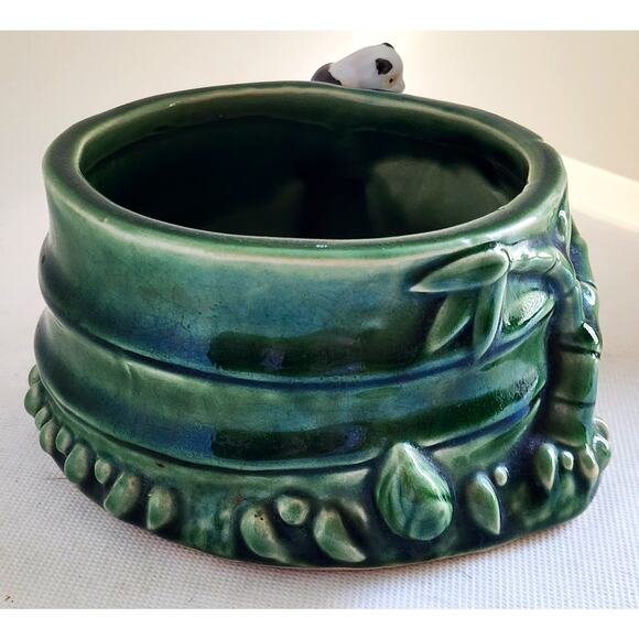 VINTAGE PLANTER-Pottery-Green Bamboo-Panda Bears-Plant Holder-Mid-Century Modern - Picture 5 of 14